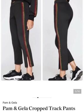 Pam & Gela Black Cropped Track Pants with Red and Green Side Stripes